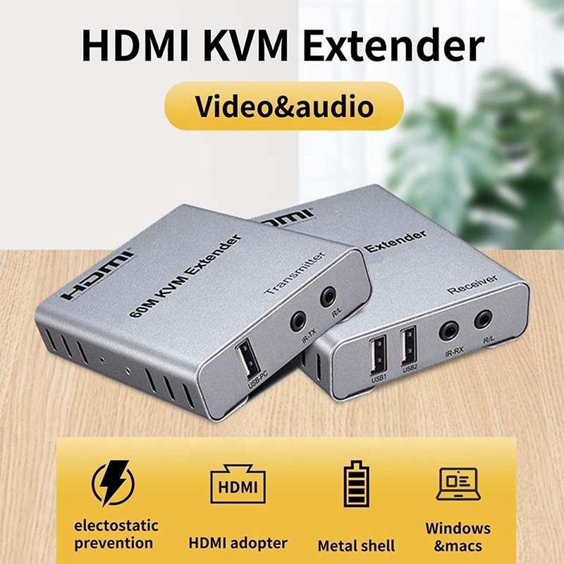 Xput High Quality 60M HDMI USB2.0 Video Extender Over Cat 5e Cat 6 HDMI 60M KVM Extender 1080P 3D 60 Meter with KVM USB