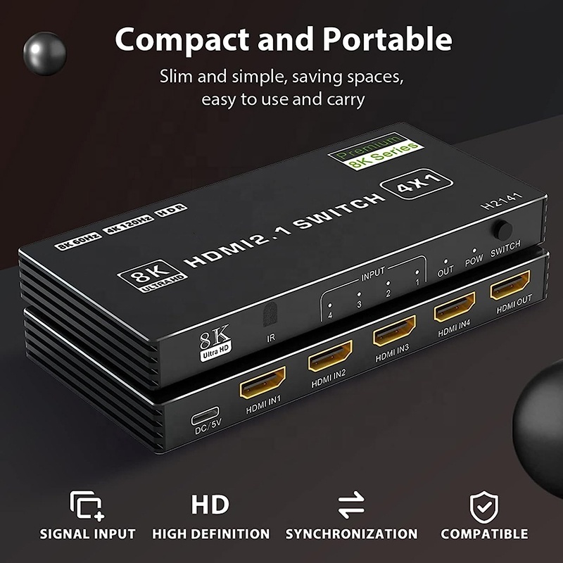 Xput 8K 60Hz HDMI 2.1 Switch HDR HDMI 4X1 4Ports 4 Ports 4 In 1 Out HDMI Switch 4K 120Hz 48Gbps