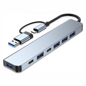 Xput Custom Logo Multi Port Hub 7-In-1 OTG Type-C Type C and USB 3.0 To USB 3.0 USB 2.0 Splitter Multiport Adapter Hub 7 In 1