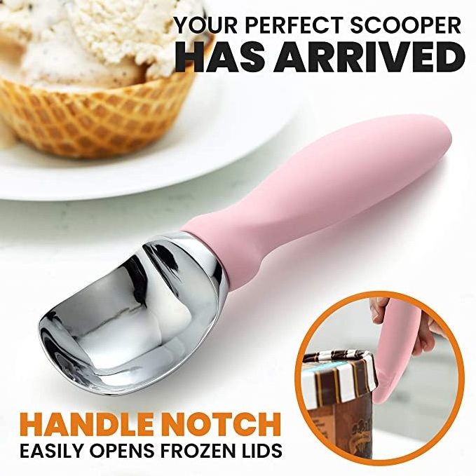 Colorful IceCream Scoop Professional Stainless Steel Ice Cream Melon Baller Digging scooper AntiSlip Rubber handle