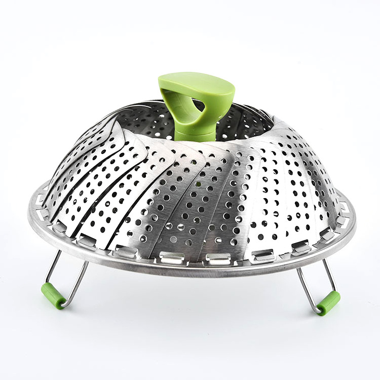 Custom Logo Steamer Food Dish Vegetable Instant Insert Steamer Basket Stainless Steel Folding Mesh Steam Basket