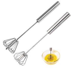 Stainless Steel Wire Manual Hand Mixer Plunger Egg Beater Blender Rotating Milk Frother Easy Use Push Semi-automatic Egg Whisk