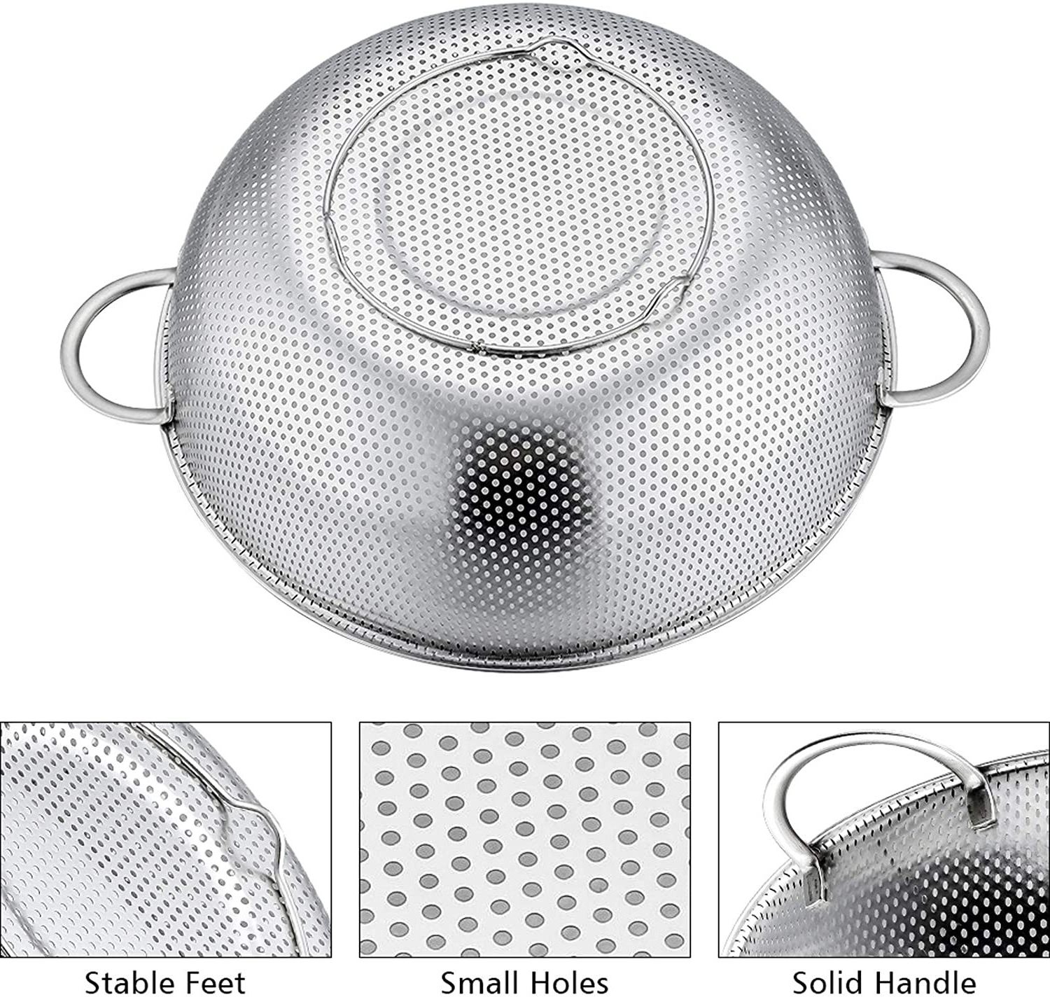 Wholesale Heavy Duty High Quality Pasta Fruit Vegetable Washing Basket Stainless Steel Mesh Micro-Perforated Strainer Colander