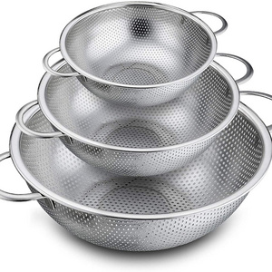 Wholesale Heavy Duty High Quality Pasta Fruit Vegetable Washing Basket Stainless Steel Mesh Micro-Perforated Strainer Colander