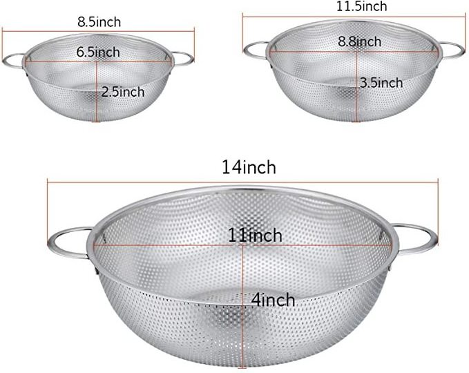 Wholesale Heavy Duty High Quality Pasta Fruit Vegetable Washing Basket Stainless Steel Mesh Micro-Perforated Strainer Colander