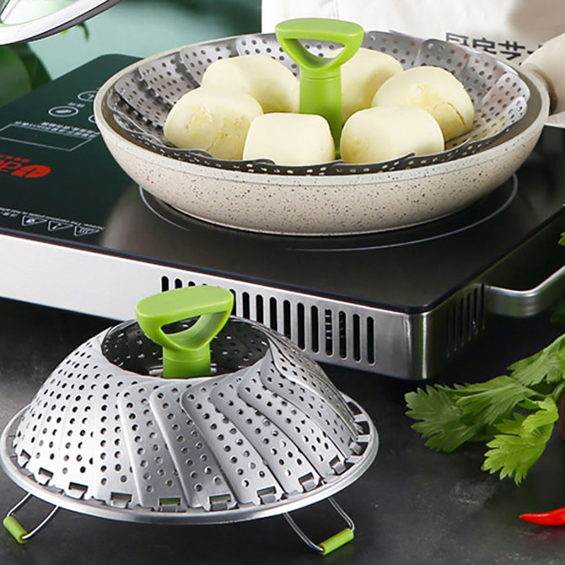 Steamer Pot Various Size Veggie Fish Seafood Cooking Baby Food Steamer Insert Vegetable Foldable Stainless Steel Steamer Basket