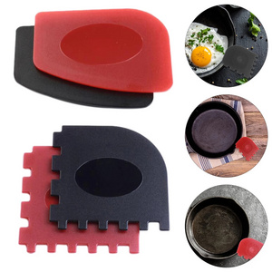 Silicone Scraper Cast Iron Pan Skillet Scrubber Grill Scraper Cleaners Tools 2 PCS Set Griddle Scraper