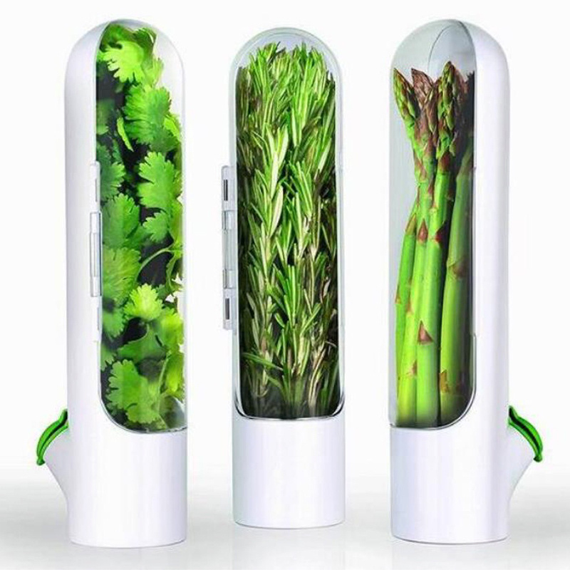 Refrigerator Vegetable Mint Parsley Asparagus Preservation Bottle Pod Green Spices Fresh Herb Storage Saver Keeper Container