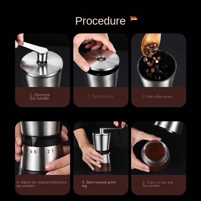 Manual Coffee Grinder Coarse Fine Grinding Stainless Steel Ceramic Coffee Bean Grinder Portable Hand Crank Kitchen Grinding Tool