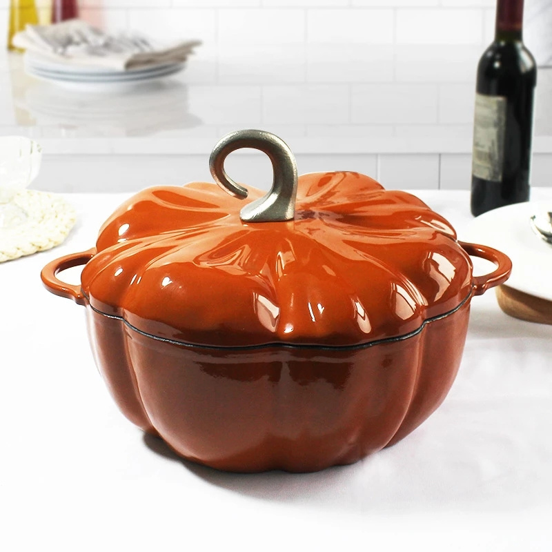 New Enamel Cast Iron Pot Dutch Oven Cookware Design Pumpkin Creativity Coating Non Stick Casserole Pot with Lid