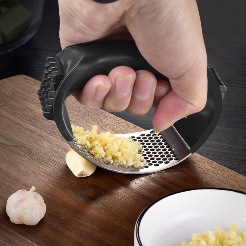 304 Stainless Steel Garlic Crusher Minced Ginger Chopper Peeler Vegetable Tools Kitchen Gadgets Garlic Press Rocker with Handle