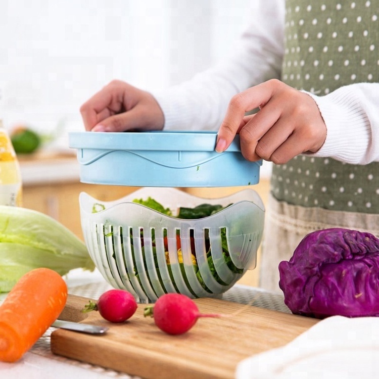 Easy Salad Maker Multi-Function Kitchen Colander Fresh Fast Fruit Vegetable Salad Chopper Slicer Serving Salad Cutter Bowl