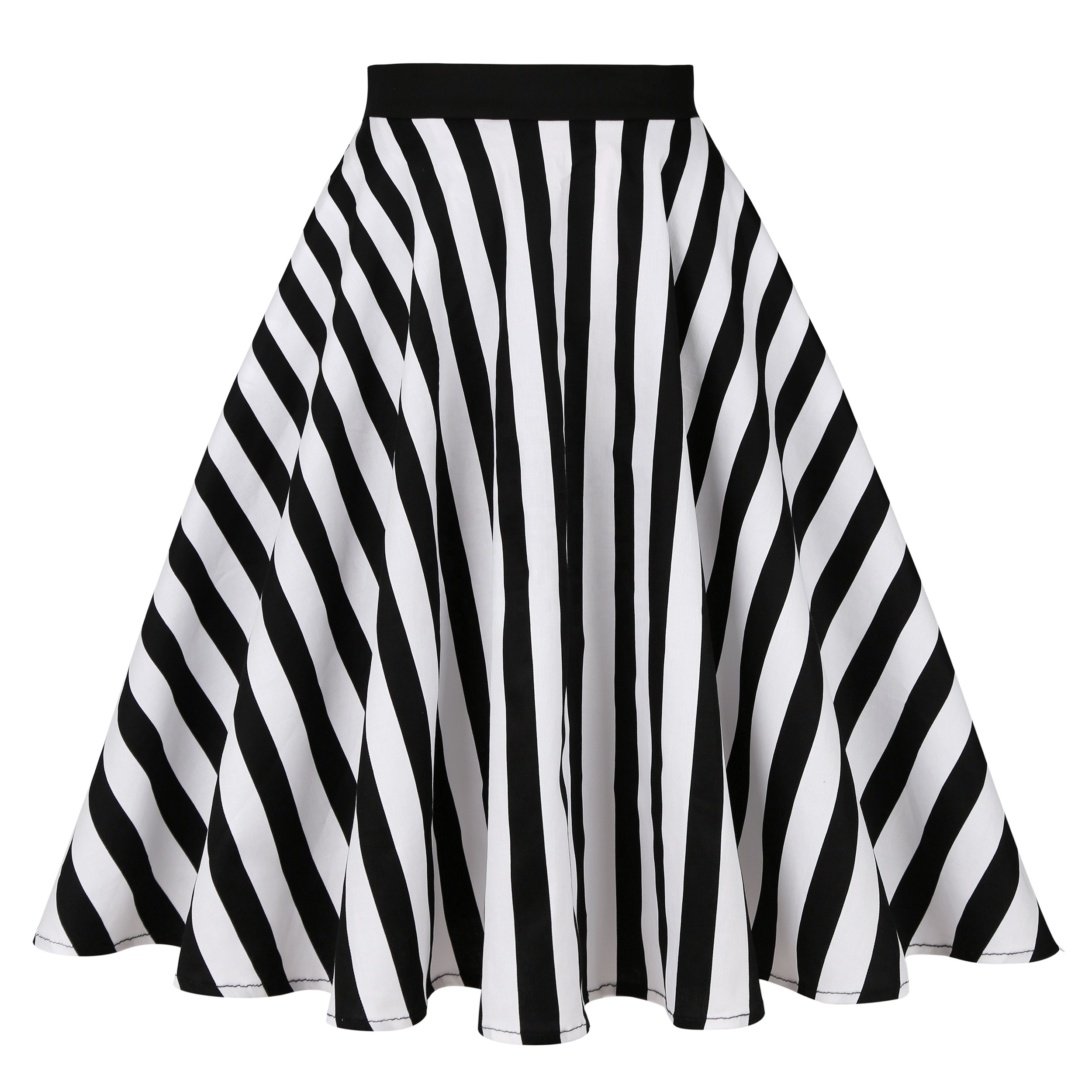 Women Skirt 2022 Autumn Fashion Striped Midi Skirt Cotton Vintage Black and White Long A Line Swing Skirts with Pockets SS0007