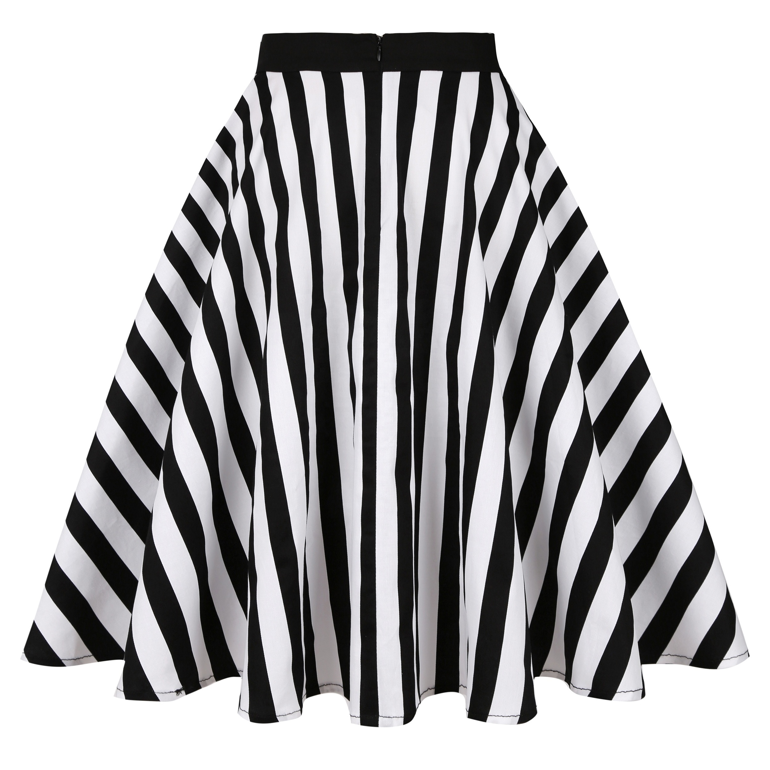 Women Skirt 2022 Autumn Fashion Striped Midi Skirt Cotton Vintage Black and White Long A Line Swing Skirts with Pockets SS0007