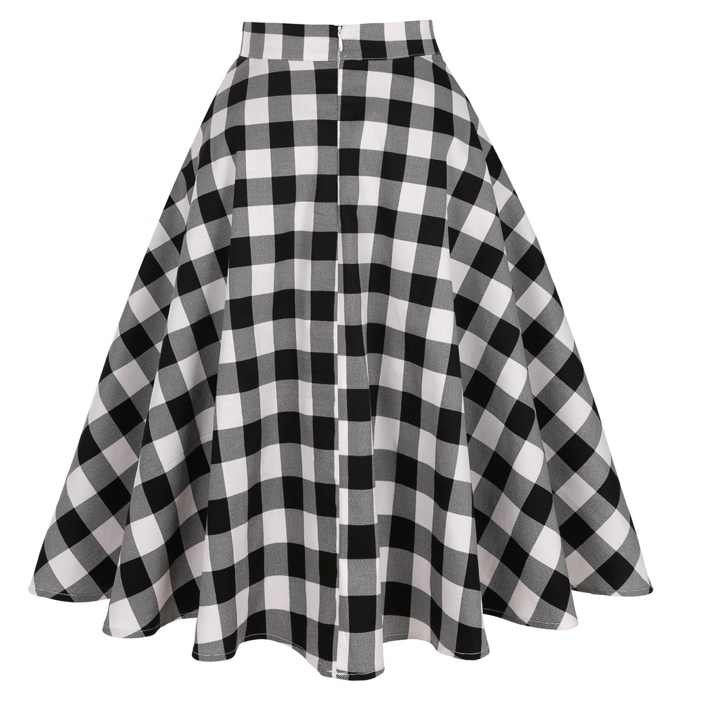 Long Plaid Skirt High Waist Women Ladies Winter Autumn Red Black Yellow Swing Vintage Plaid Midi Skirt SS0006