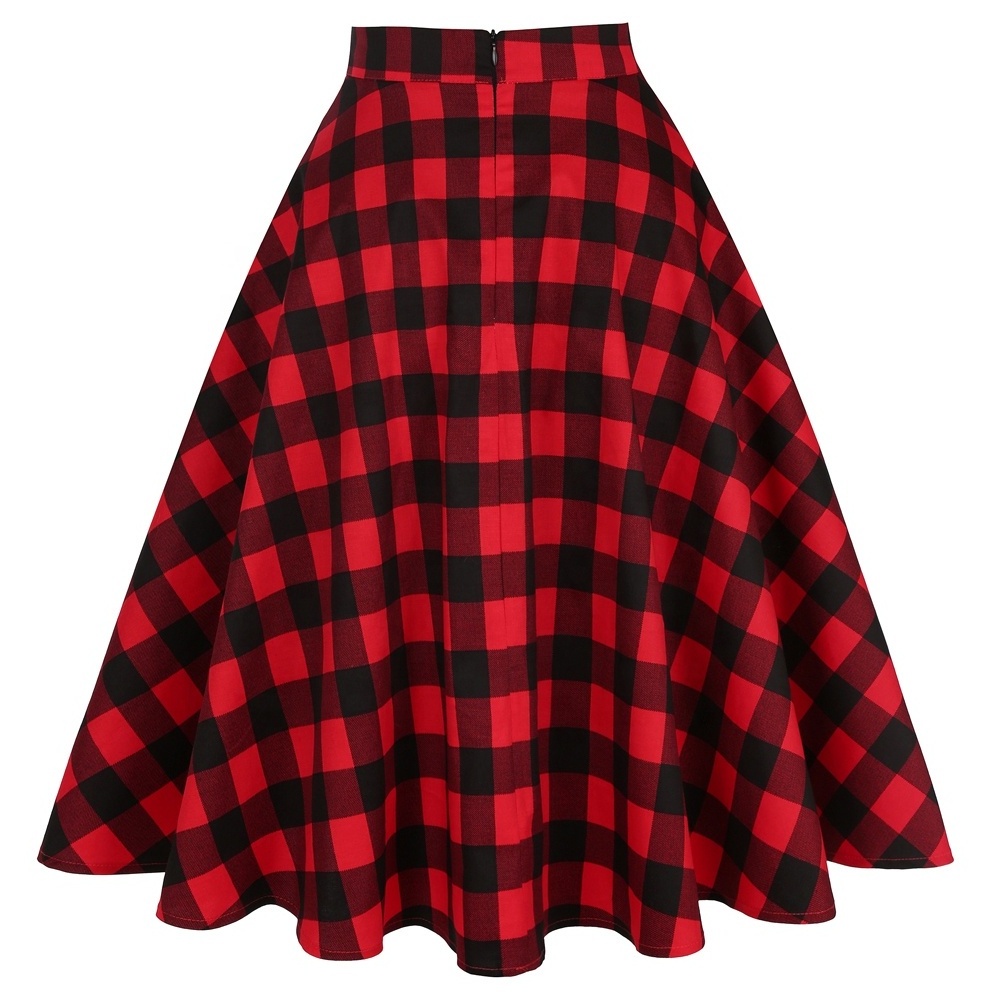 Long Plaid Skirt High Waist Women Ladies Winter Autumn Red Black Yellow Swing Vintage Plaid Midi Skirt SS0006