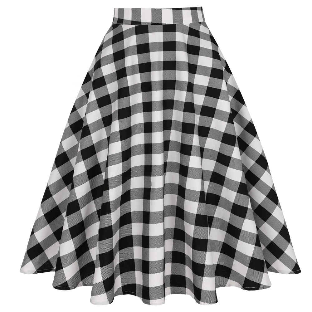 Long Plaid Skirt High Waist Women Ladies Winter Autumn Red Black Yellow Swing Vintage Plaid Midi Skirt SS0006