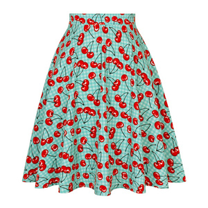 Women Retro Vintage Cotton 50s 60s Green Plaid Skirt VD0020 Cherry Printed A Line Umbrella Skirts Pin Up Skater Jupe