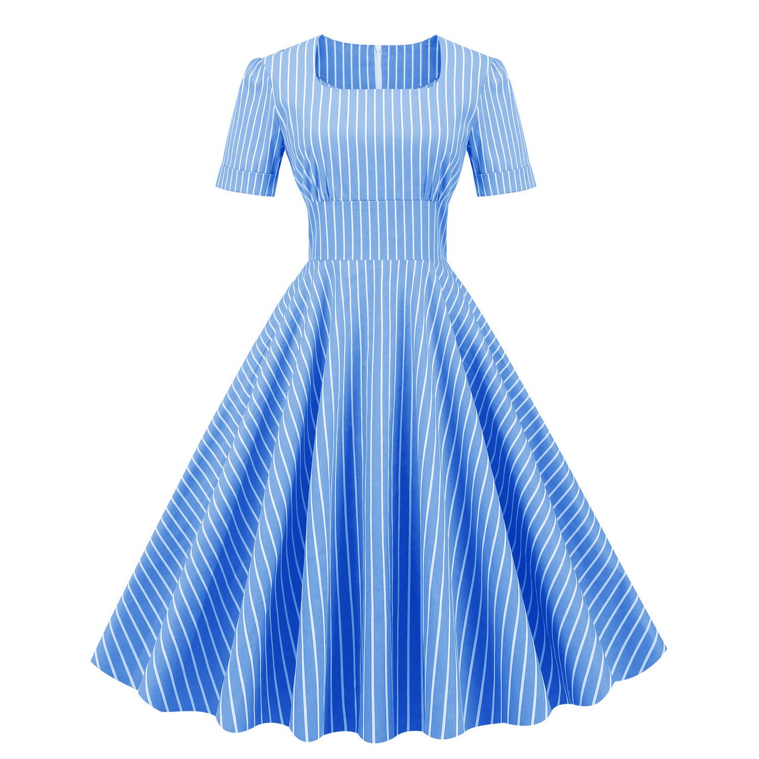 2023 Cotton Short Sleeve Striped Vintage Dress VD3119 Yellow Blue Women Ladies Square Neck Party Summer Dresses