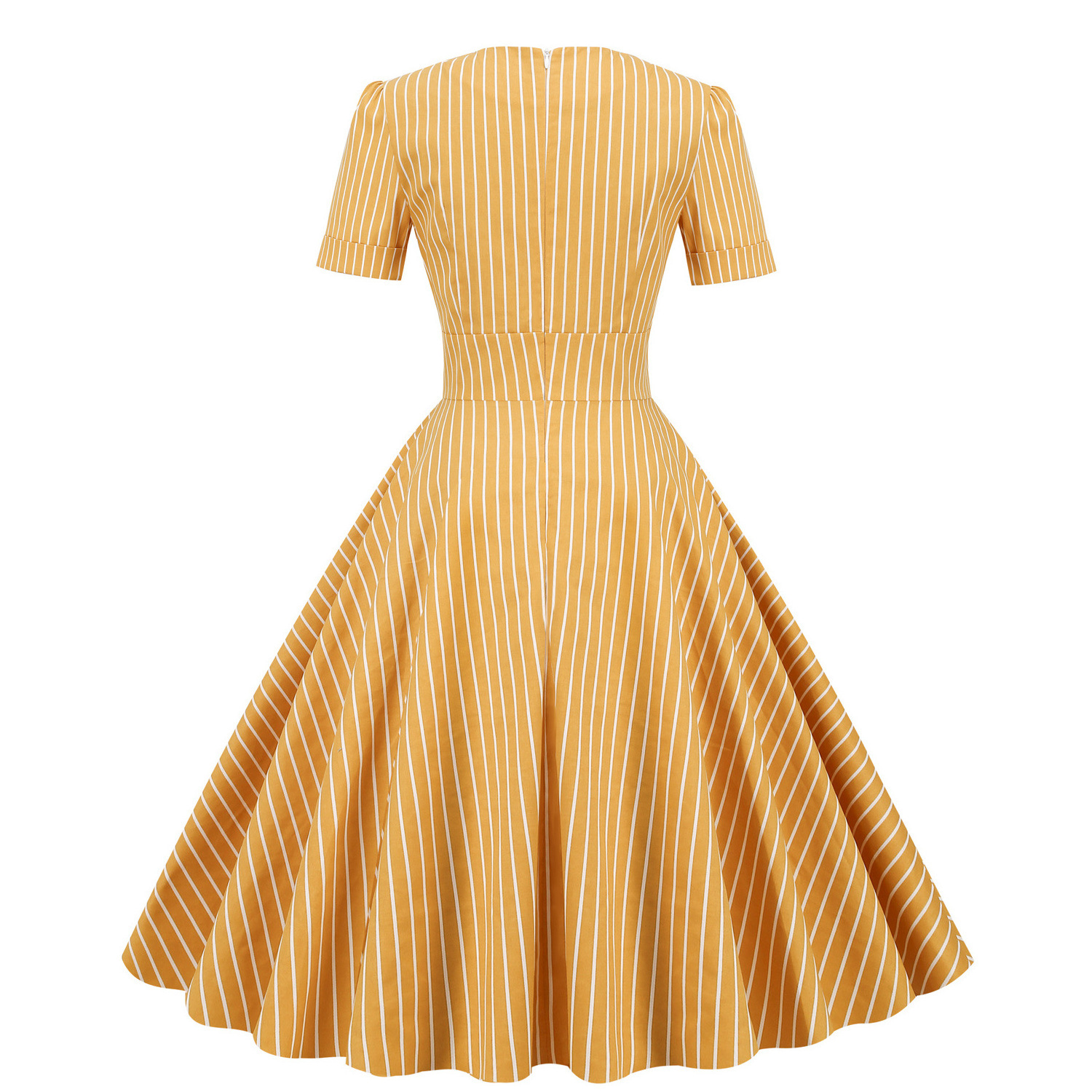 2023 Cotton Short Sleeve Striped Vintage Dress VD3119 Yellow Blue Women Ladies Square Neck Party Summer Dresses