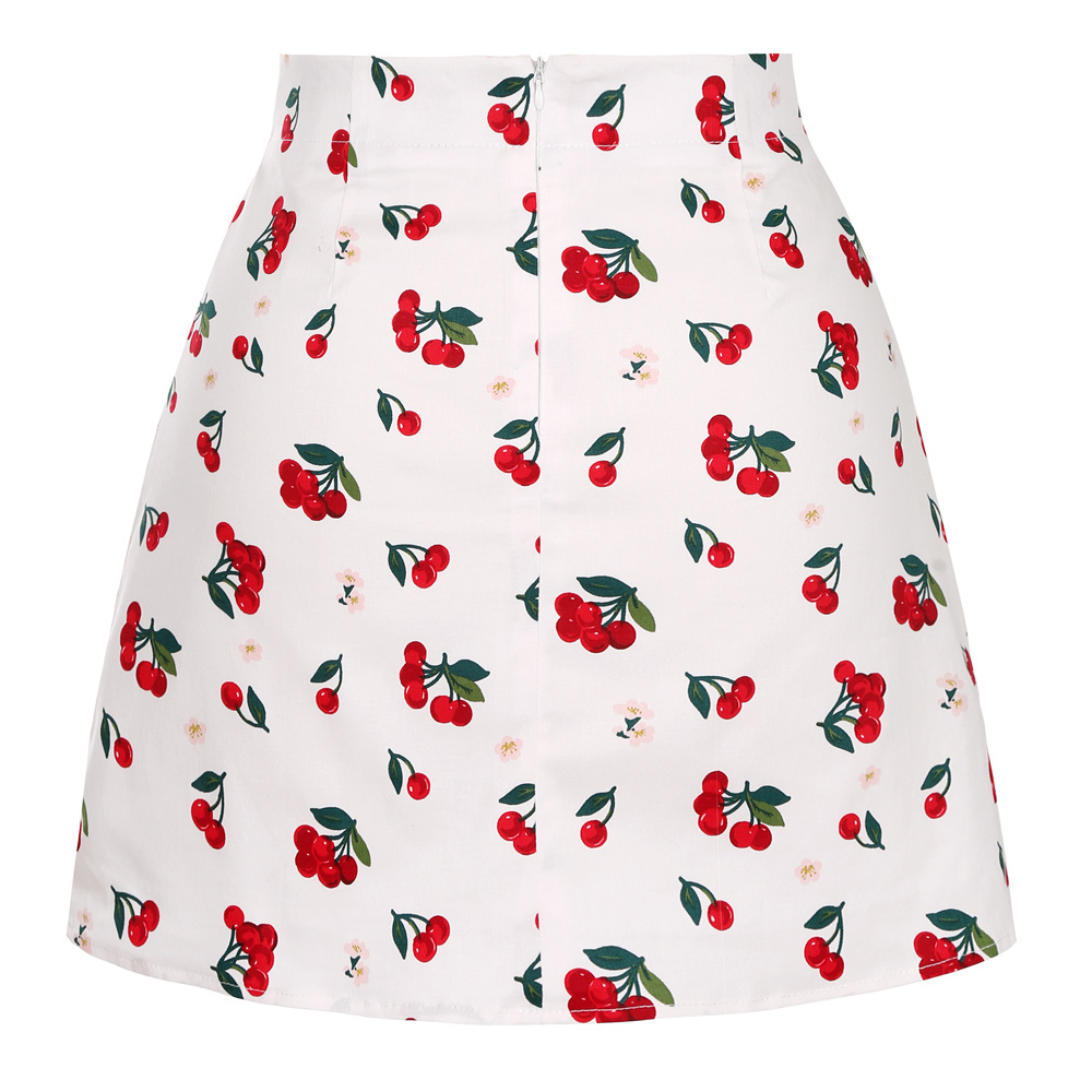 Cherry Printed Cute Girls Ladies Mini Skirt SS0008 A Line Beige Floral Sexy Summer Skirts for Women