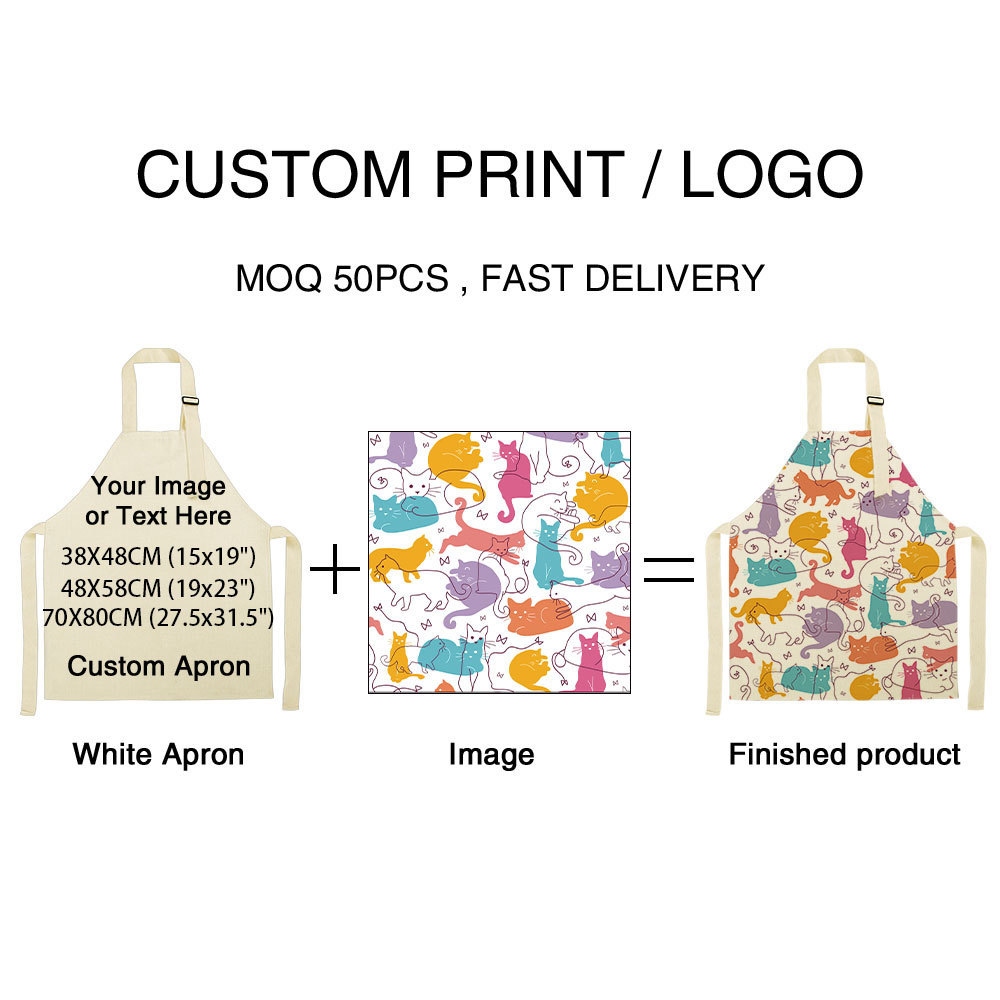 Animal Cute Cat Print Sublimation Adjustive Children Custom Made Cartoon Schools Chef Aprons for Kids