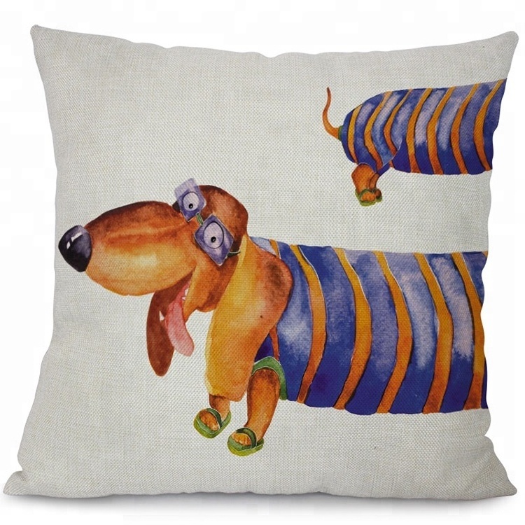 Modern Style Cute Dachshund Linen Polyester Decorative Pillow Covers Home Cushion Case Wholesale