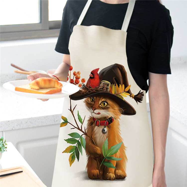 Sleeveless kitchen cooking aprons printed cat design apron for home cleaning