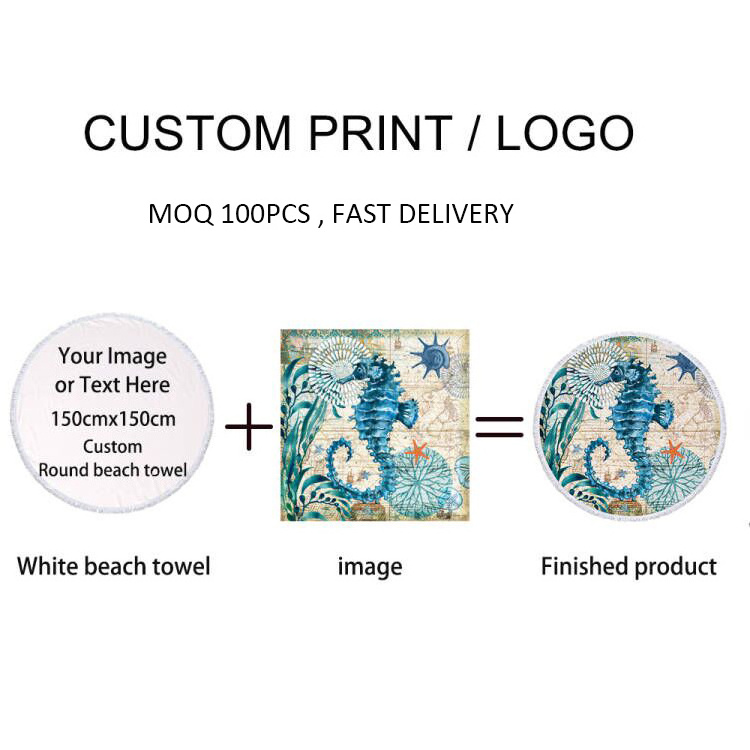 Custom Printed Microfiber Round Beach Towel With Drawstring Backpack