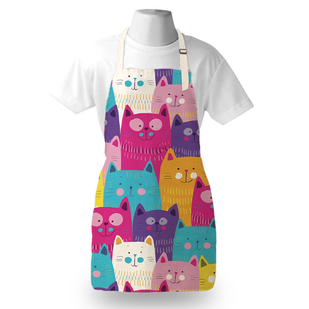 Animal Cute Cat Print Sublimation Adjustive Children Custom Made Cartoon Schools Chef Aprons for Kids