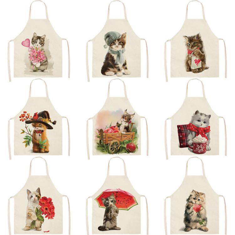 Sleeveless kitchen cooking aprons printed cat design apron for home cleaning