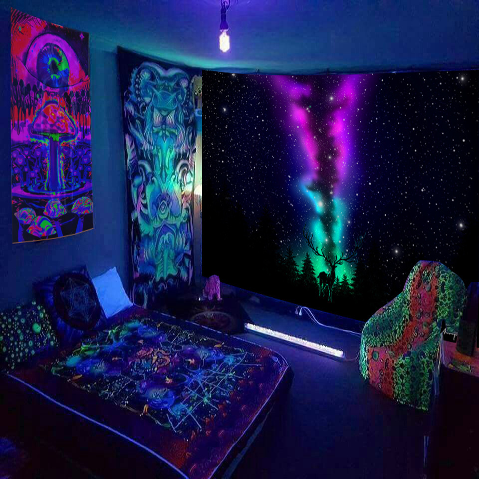 Fluorescent Blacklight Backdrop Neon UV Reactive Glow in the Dark Tapestry