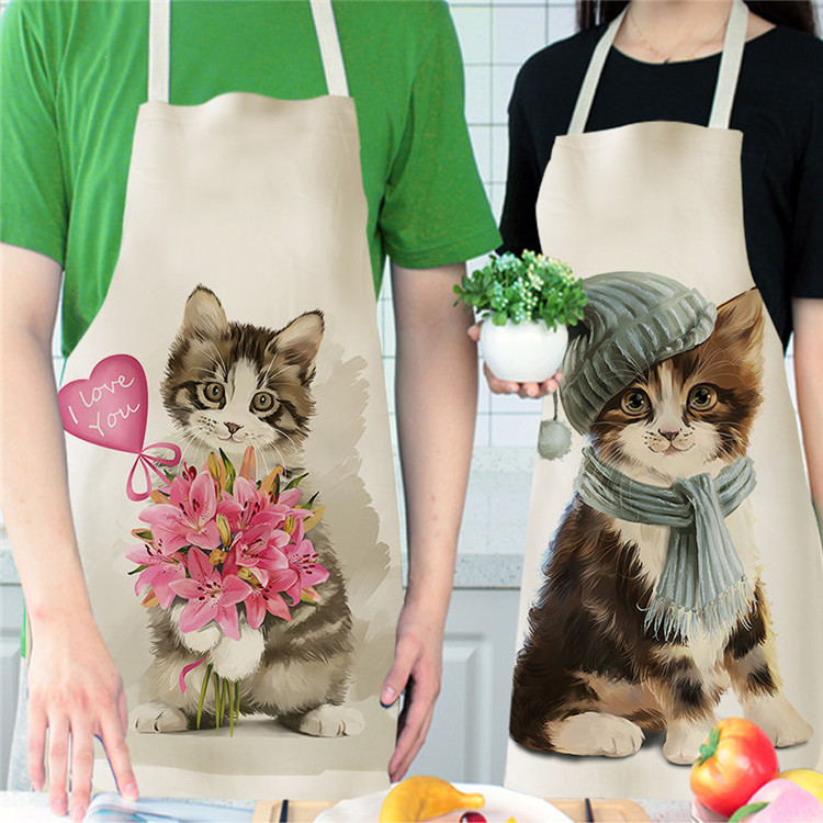 Sleeveless kitchen cooking aprons printed cat design apron for home cleaning