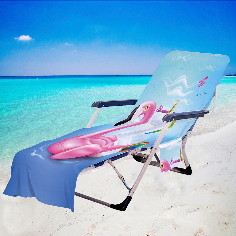 Custom Printed Microfiber Beach Towel Patio Pool Chaise Lounge Beach Chair Cover with Pocket