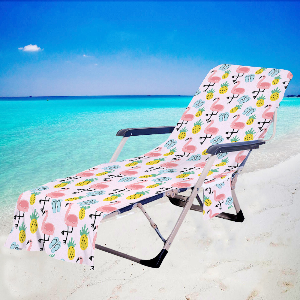 Custom Printed Microfiber Beach Towel Patio Pool Chaise Lounge Beach Chair Cover with Pocket