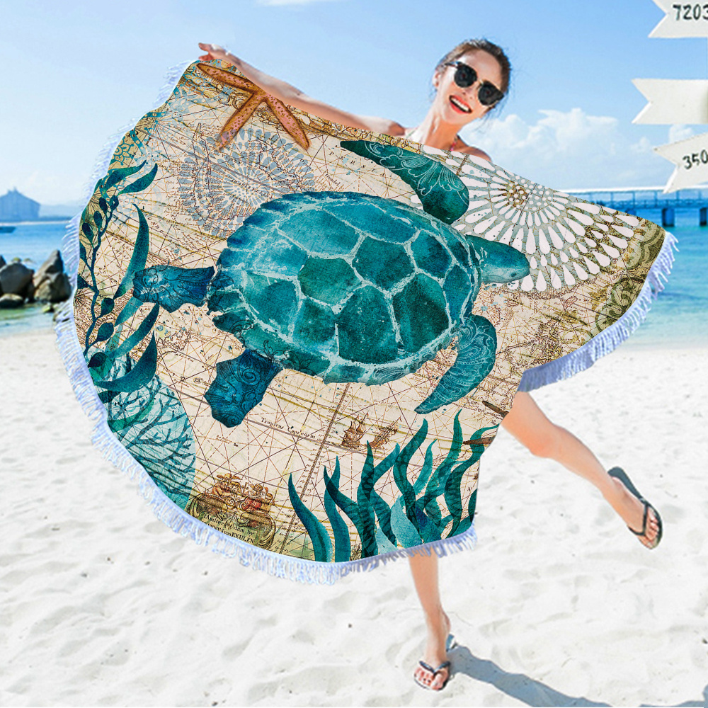 Custom Printed Microfiber Round Beach Towel With Drawstring Backpack