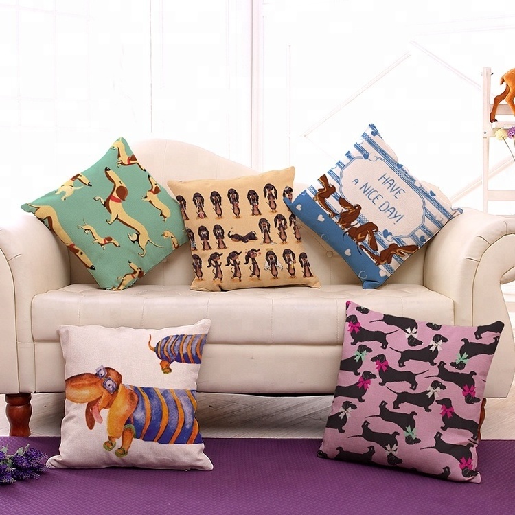 Modern Style Cute Dachshund Linen Polyester Decorative Pillow Covers Home Cushion Case Wholesale