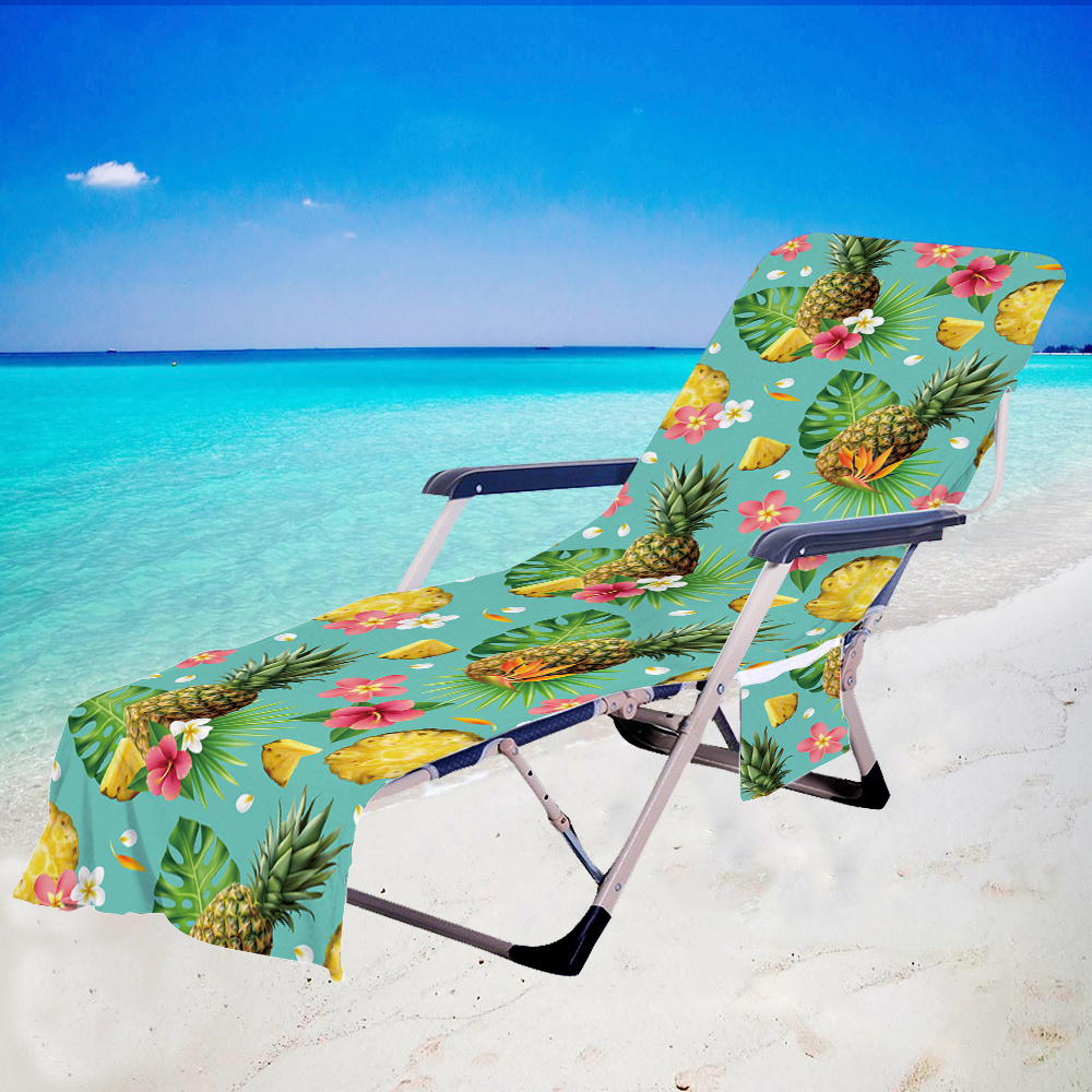 Custom Printed Microfiber Beach Towel Patio Pool Chaise Lounge Beach Chair Cover with Pocket