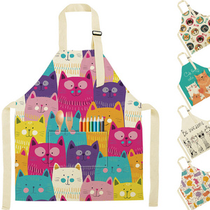 Animal Cute Cat Print Sublimation Adjustive Children Custom Made Cartoon Schools Chef Aprons for Kids