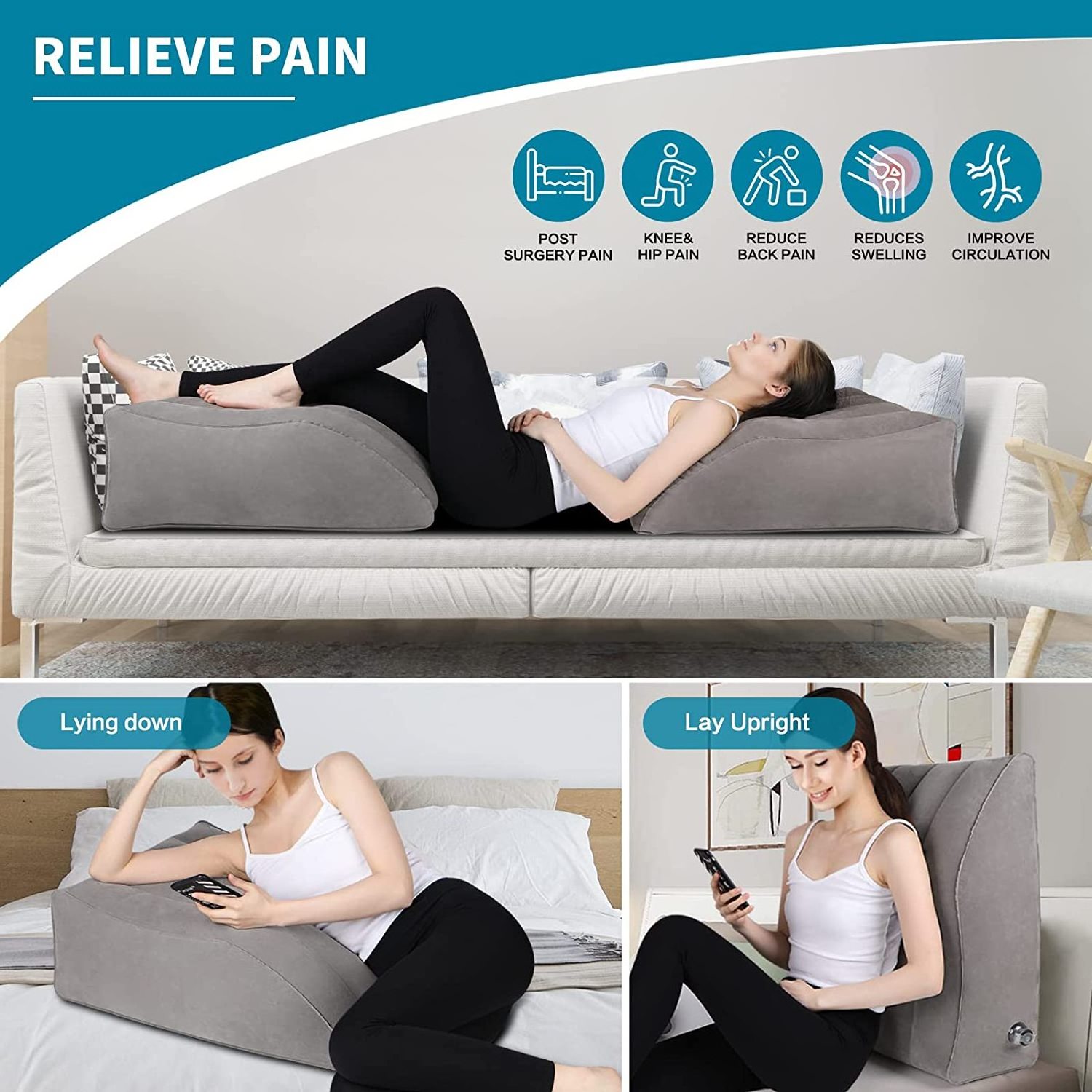 Leg Elevation Pillow Portable Foot Rest Foldable Swelling Relax Travel Inflatable Wedge Pillow