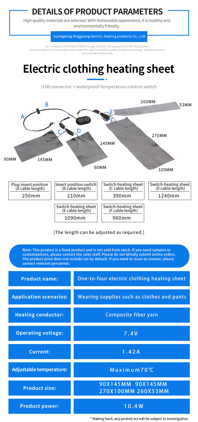 Usb Battery Electric Warming Heating Pads Jacket Vest Composite Fiber Yarn Heating Pad For Heated Clothes