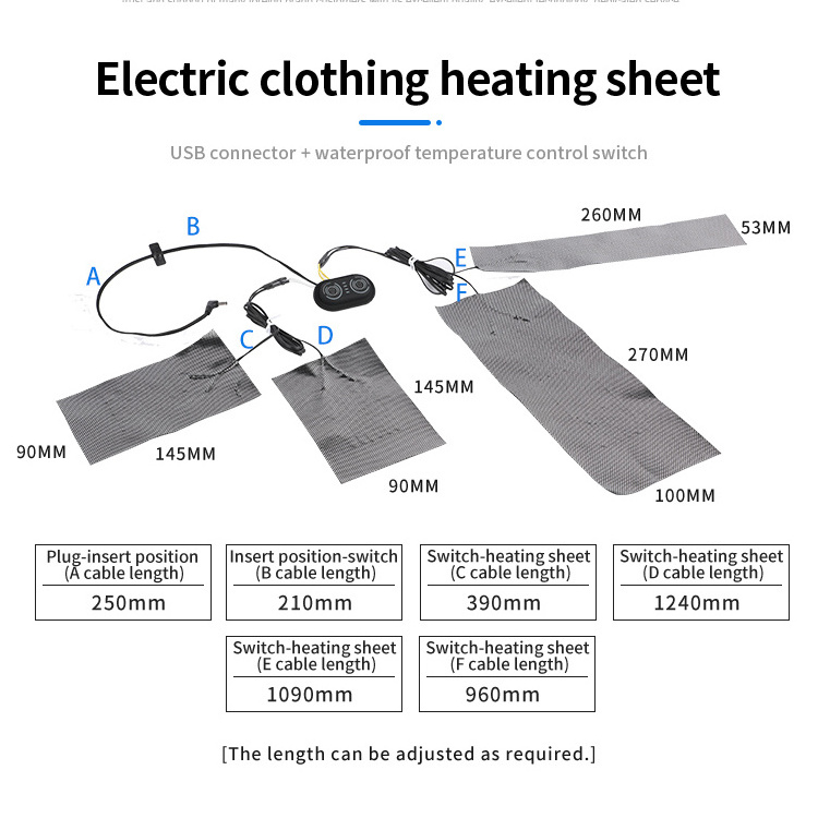 Usb Battery Electric Warming Heating Pads Jacket Vest Composite Fiber Yarn Heating Pad For Heated Clothes