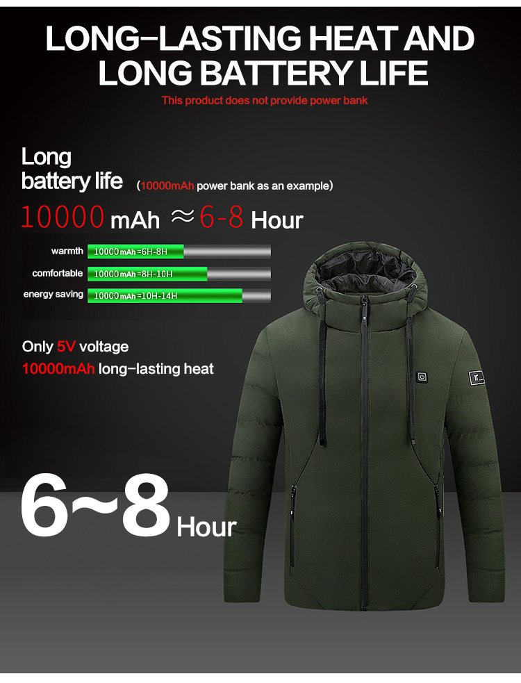 Men Women Black Customized Heating Clothing Winter Waterproof Electric Thermal 5V Battery USB Power Bank Heated Jacket