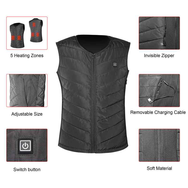 Rechargeable Vest Thermal Warm Cloth Winter Heated Vest for Outdoor Men and Women