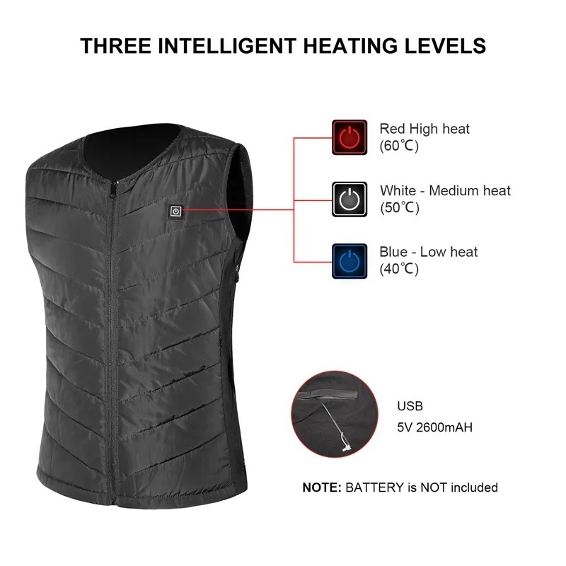 Rechargeable Vest Thermal Warm Cloth Winter Heated Vest for Outdoor Men and Women