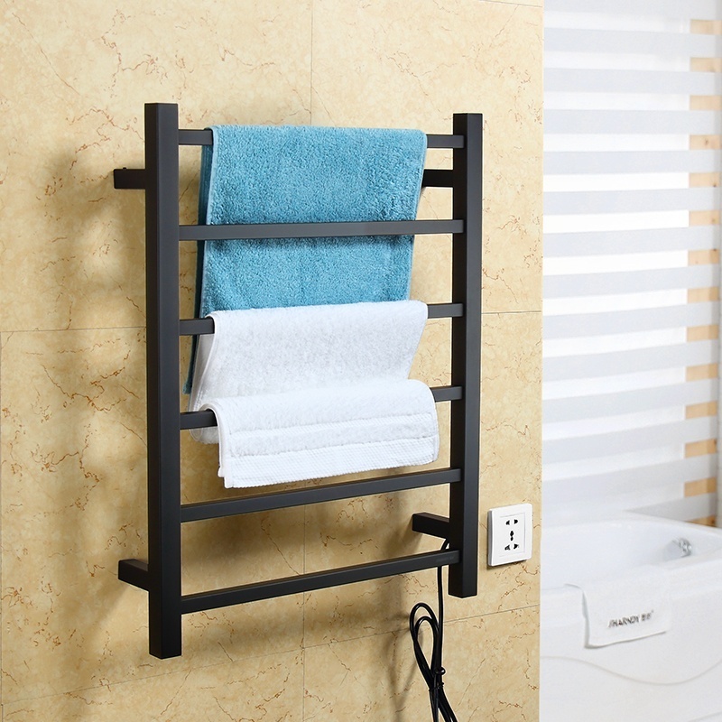 electrical heated towel rack black stainless steel electric towel warmer rack wall-mounted heated towel rail