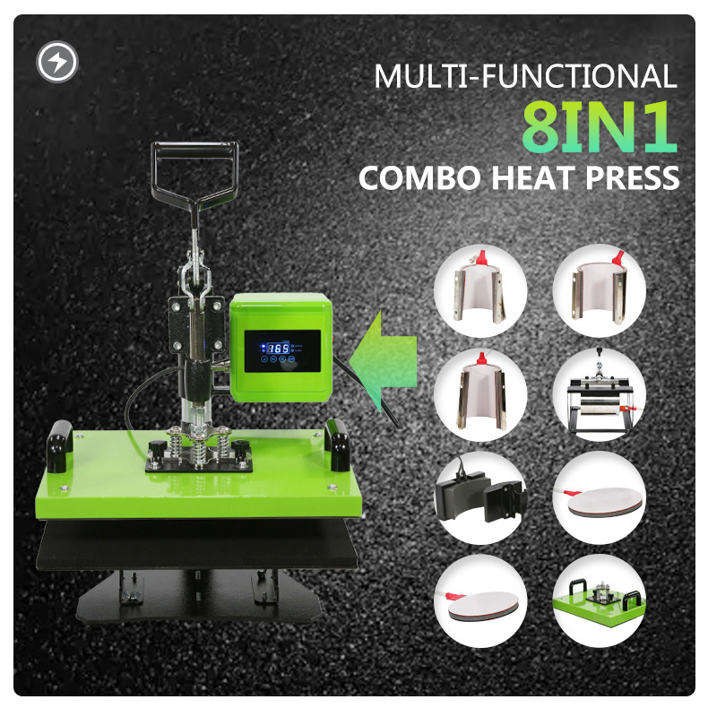 Factory Sale Mug Cap T-shirt Combo Heat Press Sublimation Machine 8 in 1 Hot Product 2019 Flatbed Printer Easy to Operate Auplex