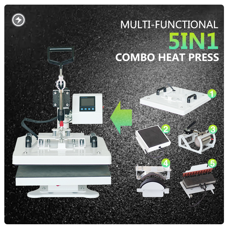 Combo T-shirt Sublimation 8in1 Cap Mug Plate Heat Press Machine 8 in 1 White Fabric & Sublimation Paper & Sublimation Ink Manual