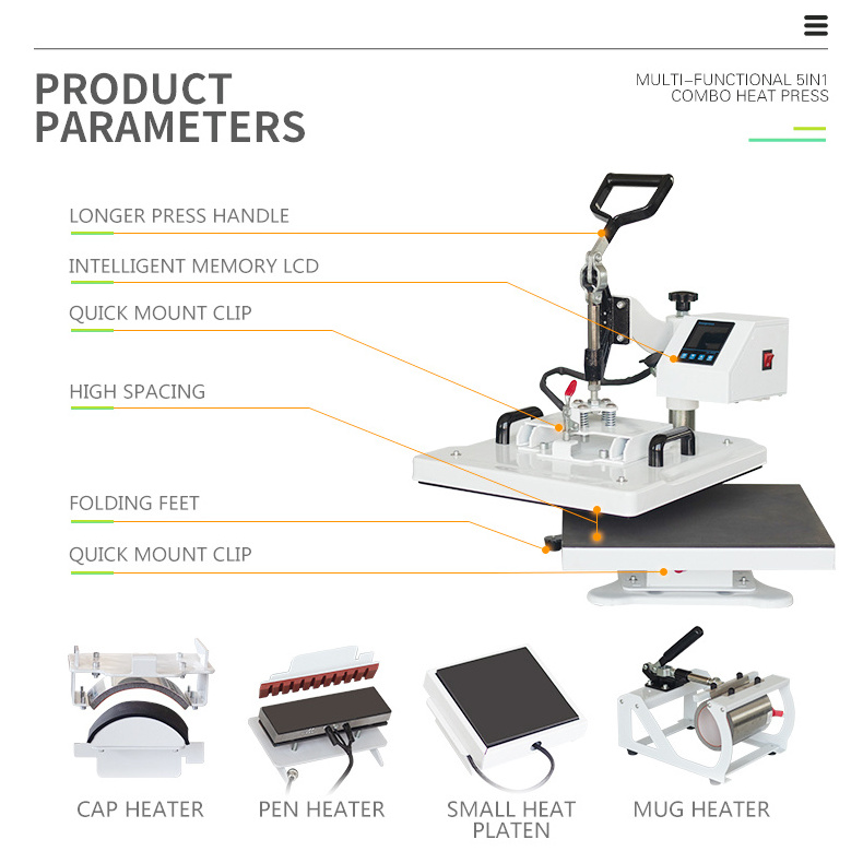 Combo T-shirt Sublimation 8in1 Cap Mug Plate Heat Press Machine 8 in 1 White Fabric & Sublimation Paper & Sublimation Ink Manual