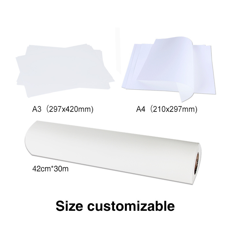 Professional manufacturer sales 100 sheets pack A3 A4 24 inch dark inkjet heat transfer paper rolls sublimation Papel Transfer